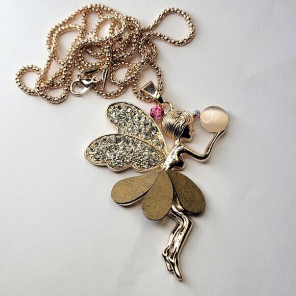 Fairy With Crystal Wings Pendant Necklace - Picture 2 of 10